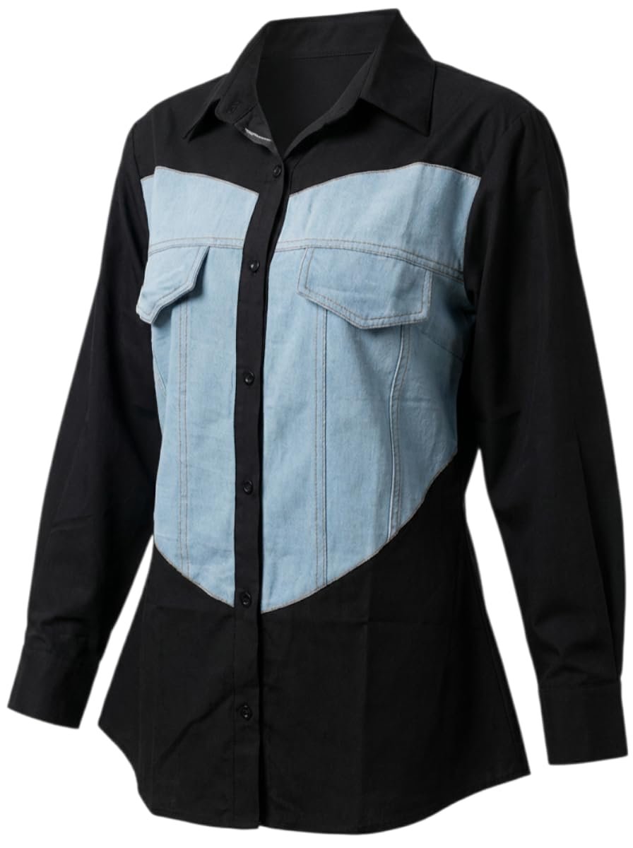 ODDMONKEY Women Denim Patch Shirt || Denim Shirt for Women || Womens Shirts || Casual Wear Top (Wshirt-01)