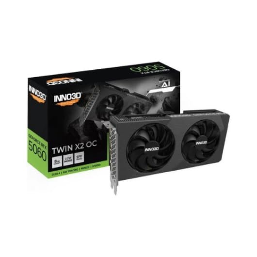 INNO3D NVIDIA GEFORCE RTX 5060 Twin X2 OC V2 8GB GDDR7 128-bit PCI Express Gen 5 Gaming Graphics Card – N50602-08D7X-195071N INNO3D NVIDIA GEFORCE RTX 5060 Twin X2 OC V2 8GB GDDR7 128-bit PCI Express Gen 5 Gaming Graphics Card – N50602-08D7X-195071N