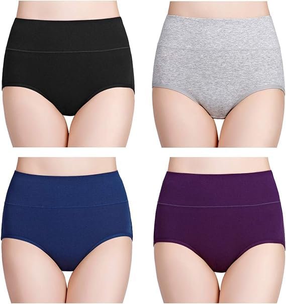 DIVING DEEP Women’s Briefs, 4 Pack, High Waisted Underwear, Comfortable Cotton Panties