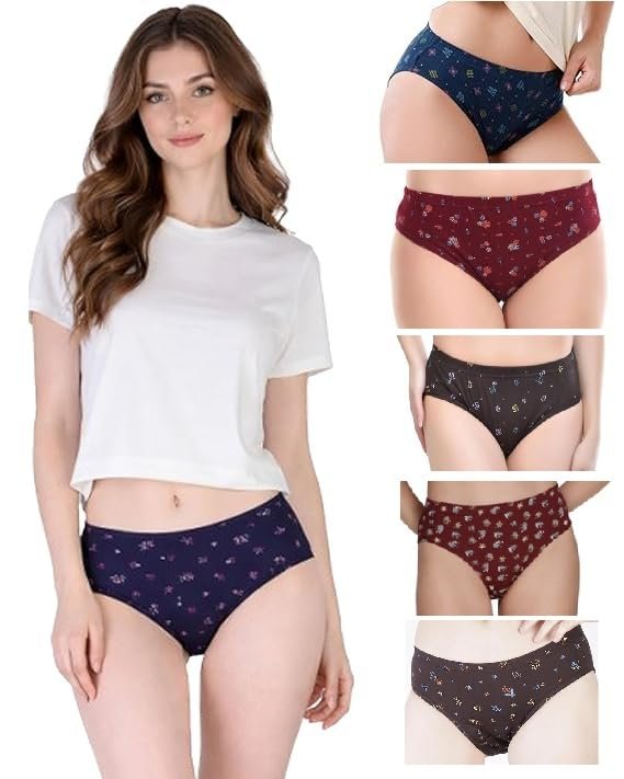 nuovva Women Cotton Underwear Combo Pack of 6, 100% Soft Cotton Hipster Panties, Breathable Floral Printed Ladies Innerwear, Multicolor Briefs