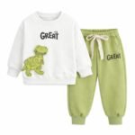 KiCO Kids Clothing Set Dinosaur Print Hosiery Cotton Sweatshirt and Pants Adjustable Rib 2 Months to 5 Years