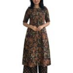 ANNI Designer Women’s Viscose Blend Straight Printed Kurta with Palazzo | Elbow Length Sleeve Kurti Set | Close Neck with Back Slit | Soft Comfortable Fabric | 2 Piece Outfit