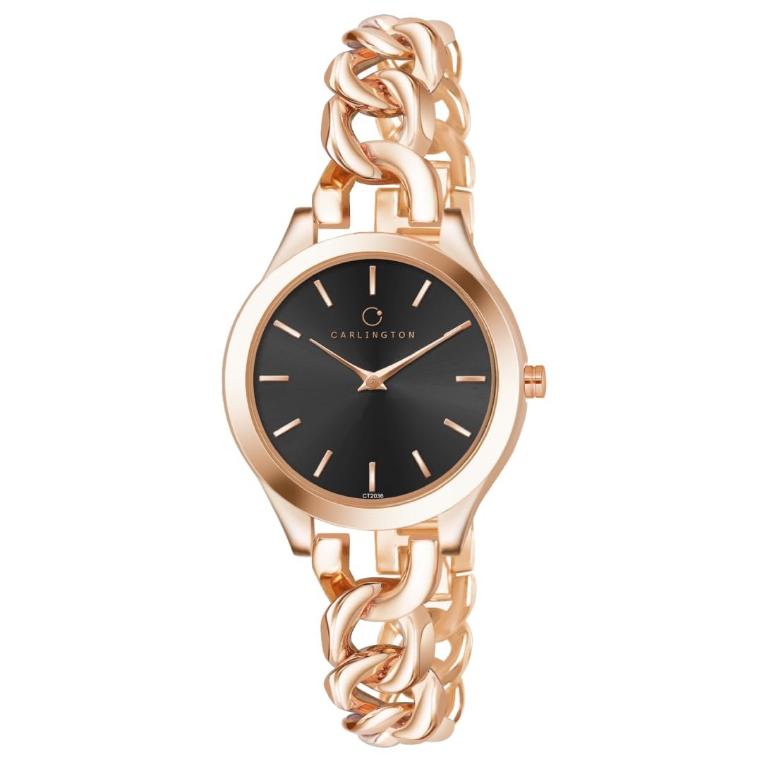 Carlington Iconic Analog Watches for Women with Premium Stainless Steel Link Chain Strap – CT 2036