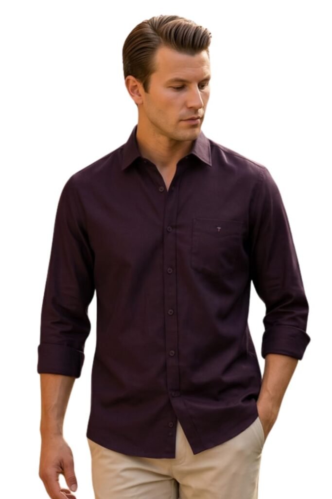 Louis Philippe Men’s Slim Fit Signature Oxford Easy Care, Natural Stretch Full Sleeve Solid Casual Shirt, Cotton