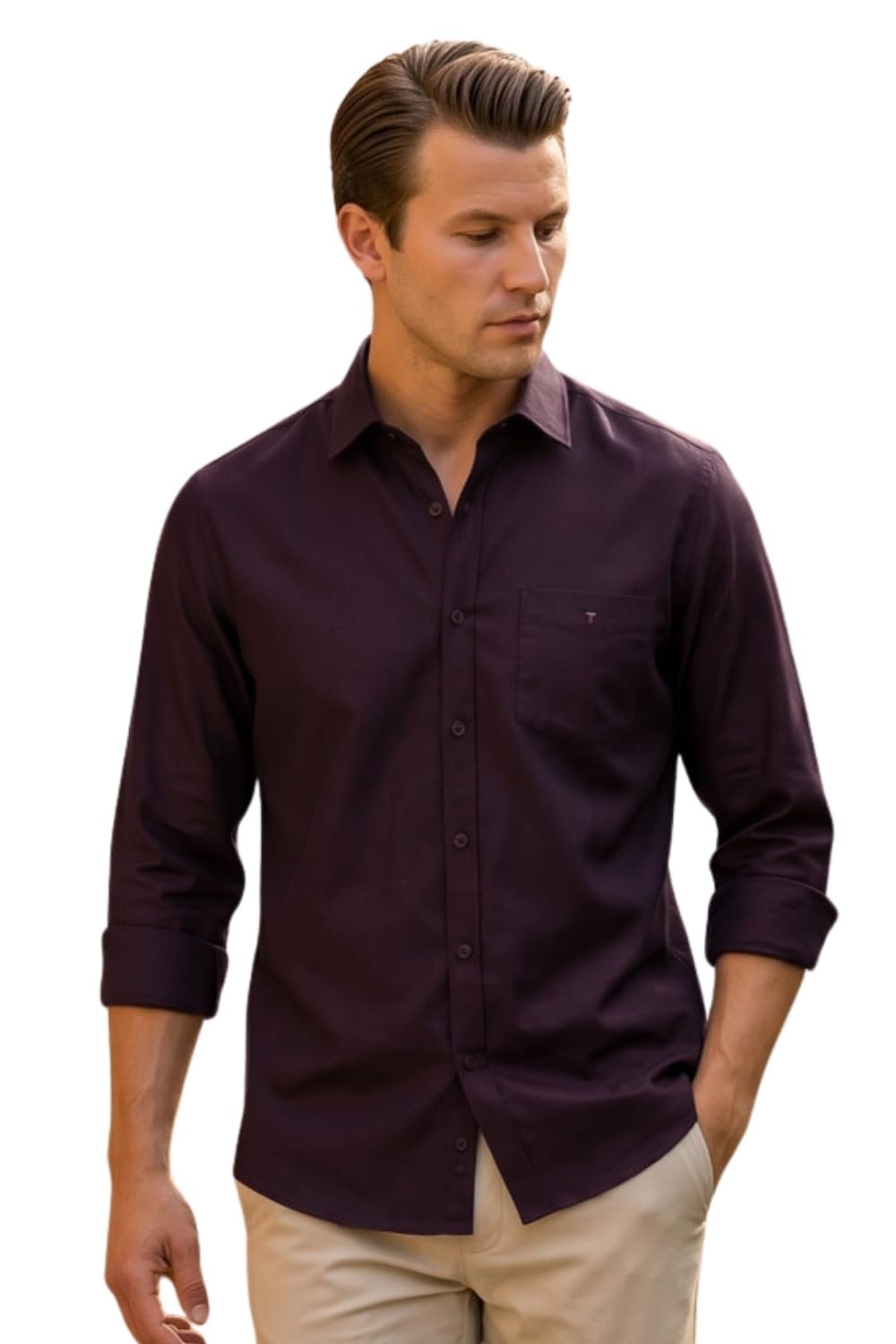 Louis Philippe Men’s Slim Fit Signature Oxford Easy Care, Natural Stretch Full Sleeve Solid Casual Shirt, Cotton