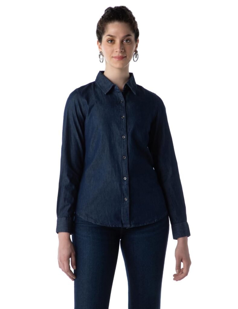 INKD Women’s Full Sleeve Casual Denim Shirt – 100% Cotton | Front Button Detailing | Regular Fit