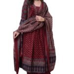 KLOSIA Women’s Rayon Printed Anarkali Kurta and Pant with Dupatta Set