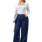 KOTTY Women’s Plus Size Straight Fit High Waist Wide Leg Jeans for Stylish Trendy Look