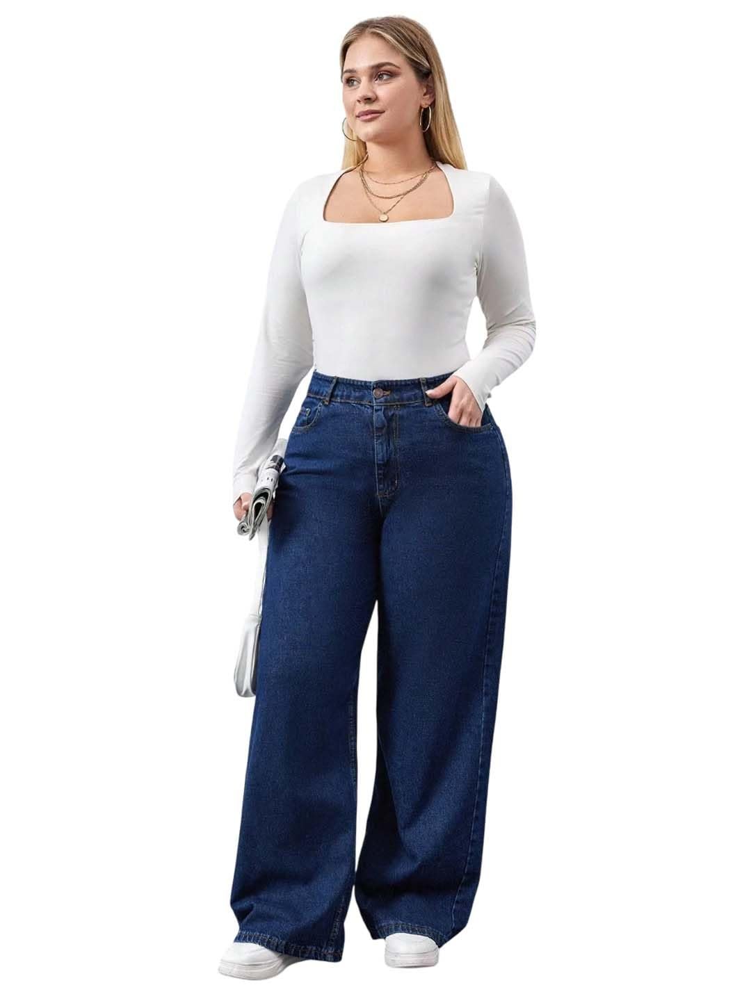 KOTTY Women’s Plus Size Straight Fit High Waist Wide Leg Jeans for Stylish Trendy Look