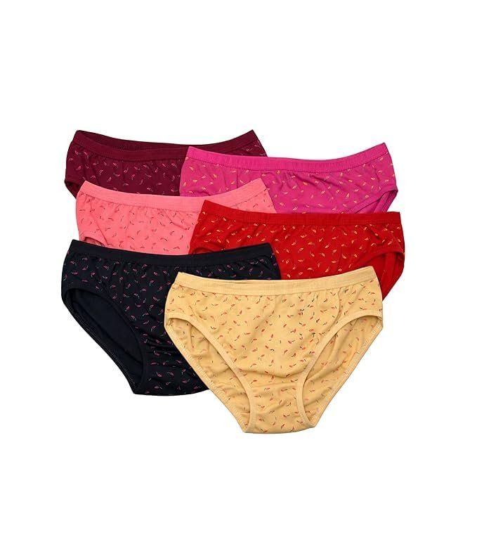LOURYN KOULYN® Women Cotton Panty Pack of 6 | Ladies Innerwear Full Coverage Brief | Soft Breathable Printed Underwear
