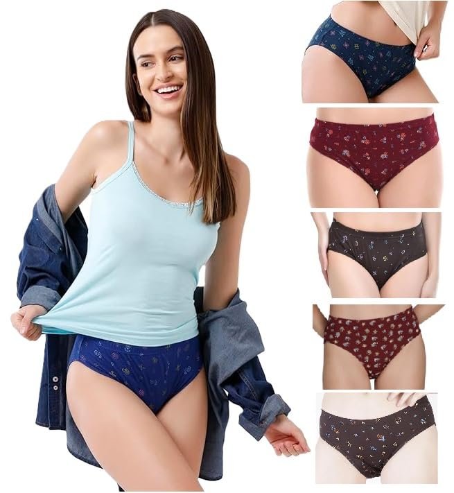 nuovva Women Cotton Underwear Combo Pack of 6 | 100% Soft Cotton Hipster Panties for Women | Breathable Floral Printed Ladies Innerwear | Stretchable Comfortable Everyday Wear Panty