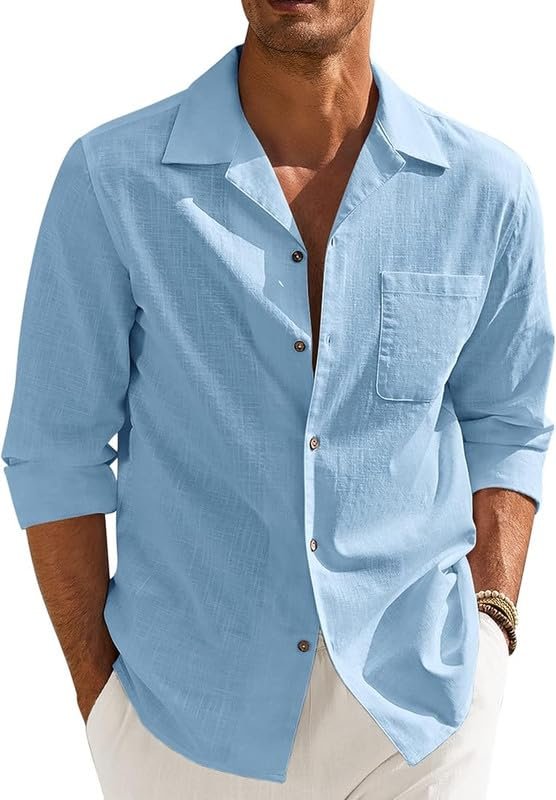 Men’s Casual Cotton Blend Shirt || Long Sleeve Button Down with Spread Collar || Lightweight Breathable Fabric || Stylish Solid Color Shirt for Beach, Office & Everyday Wear Men’s Casual Cotton Blend Shirt || Long Sleeve Button Down with Spread Collar || Lightweight Breathable Fabric || Stylish Solid Color Shirt for Beach, Office & Everyday Wear