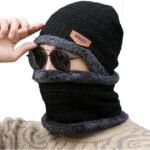 Fitness Mantra® Beanie Cap & Muffler for Men & Women| Beanie Cap| Woolen Topaa| Winter Cap| Head & Neck Warmer| Black Color| 1 Set|