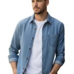 Men’s Denim Shirt, Long Sleeve Button Down Casual Shirt with Chest Pocket