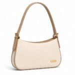 Women’s Shoulder Bag, Cream with Tan Trim and Gold-Tone Hardware