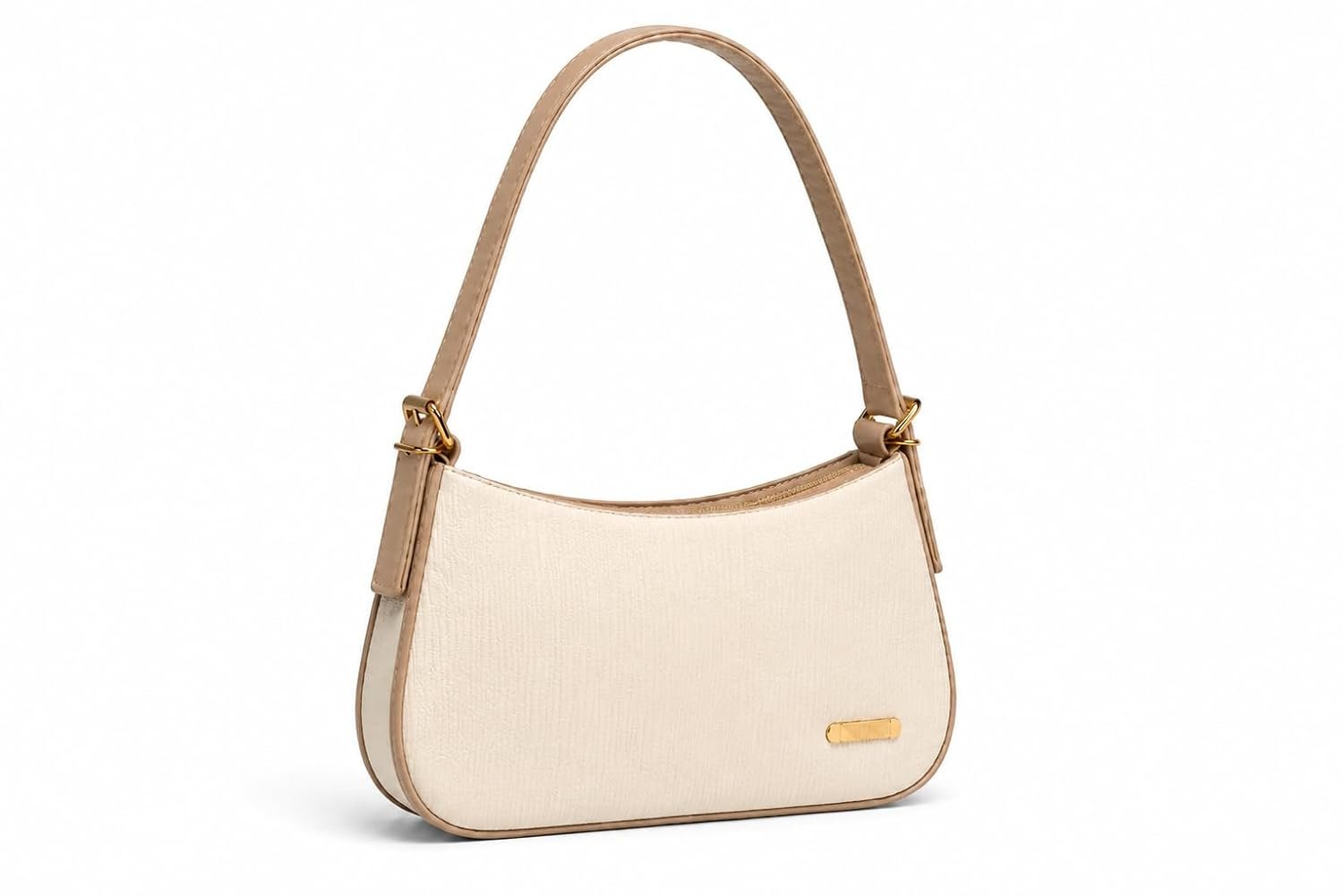 Women’s Shoulder Bag, Cream with Tan Trim and Gold-Tone Hardware Women’s Shoulder Bag, Cream with Tan Trim and Gold-Tone Hardware