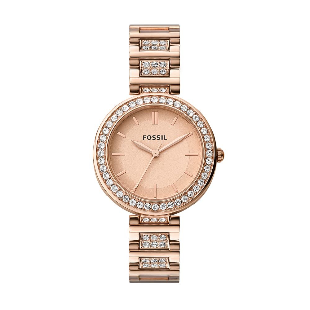 Fossil Stainless Steel Women Karli Rose Gold Dial Analog Watch Bq3181, Rose Gold Band
