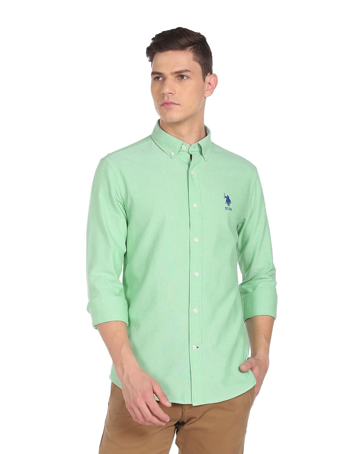 U.S. Polo Assn. Solid Cotton Shirt for Men | Tailored Fit, Button-Down Collar, Long Sleeves with Rounded Cuffs Casual Shirt for Men
