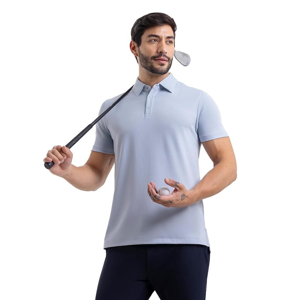 Mist Men’s Work X Golf No-Sweat Polo | Moisture-Wicking Performance Polo Shirt | Breathable & Lightweight Polo (in, Alpha, M) Blue