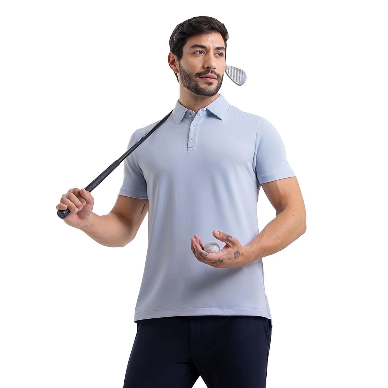 Mist Men’s Work X Golf No-Sweat Polo | Moisture-Wicking Performance Polo Shirt | Breathable & Lightweight Polo (in, Alpha, M) Blue