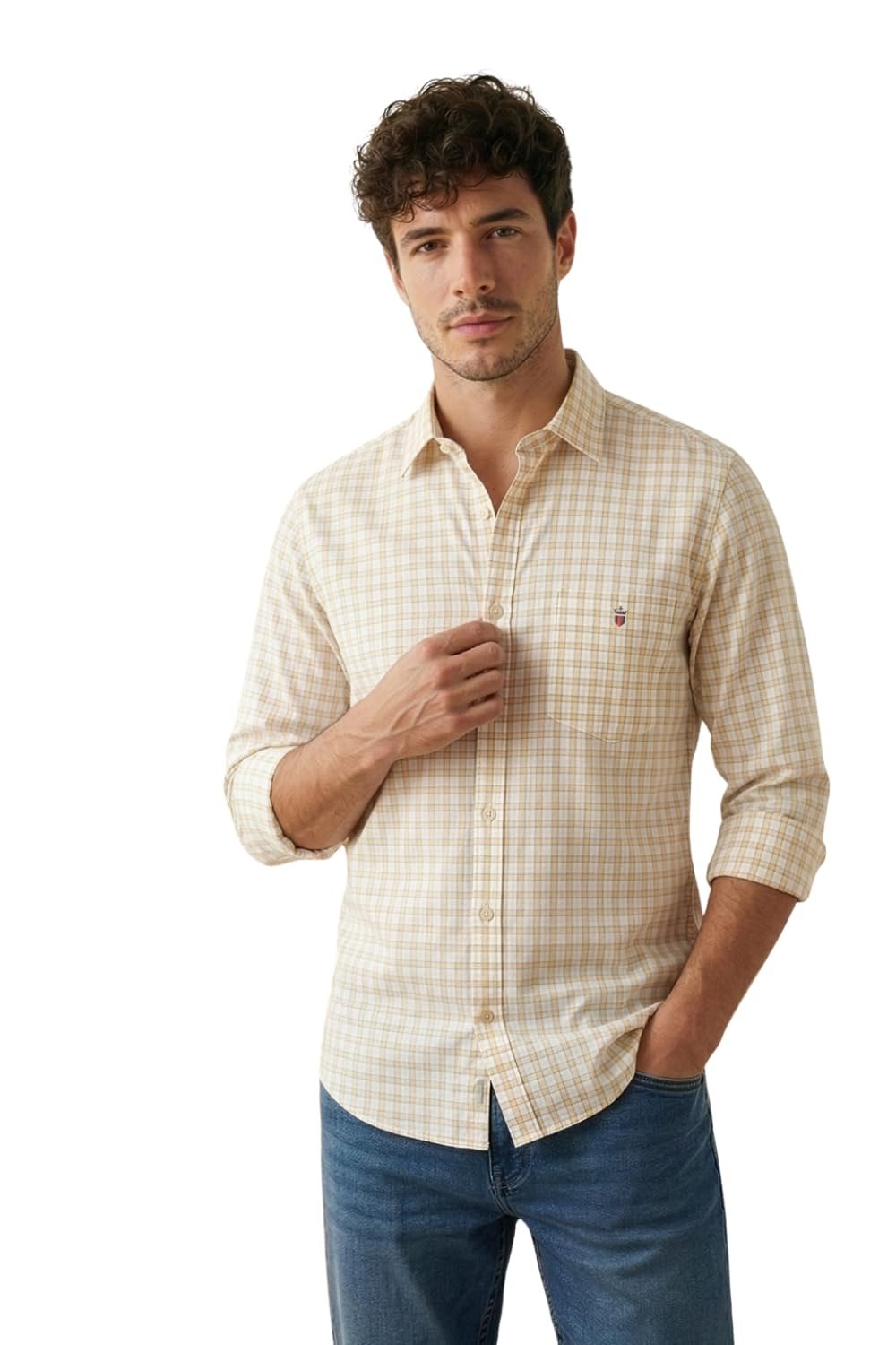 Louis Philippe Men’s Slim Fit Premium Cotton Easy Care, Soft Handfeel Full Sleeve Checks Casual Shirt