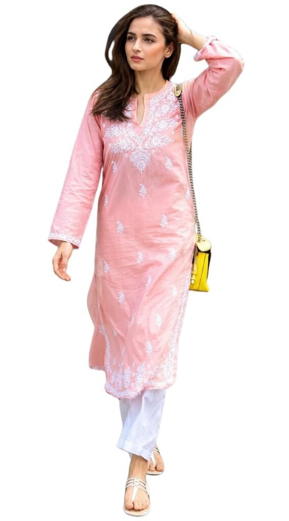 StyleScope Rayon Floral Embroidered Long Kurti | Long Chikankari Kurti for Girls | Women’s Casual Kurat | Long Kurta for Women (Kurti Alia)