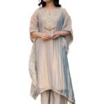 GoSriKi Women Salsa A-Line Kurta with Palazzo | Embroidered Kurta Set for Women | Round Neck A-Line Ethnic Kurta Palazzo Outfit for Casual Festive & Party