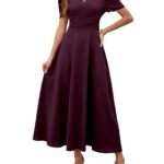 Shasmi Girl’s & Women’s Solid Color V-Neck A-Line Maxi Dress for Women | New Year Party Outfit | Waist Cinched Puff Sleeve Western | Elegant Casual Wear (Dress 246)