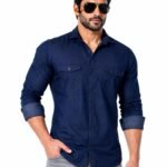 Pocket Full Sleeve Casual Denim Shirt for Men | Regular Fit Stylish Solid Blue Shirt | Button Down | Casual