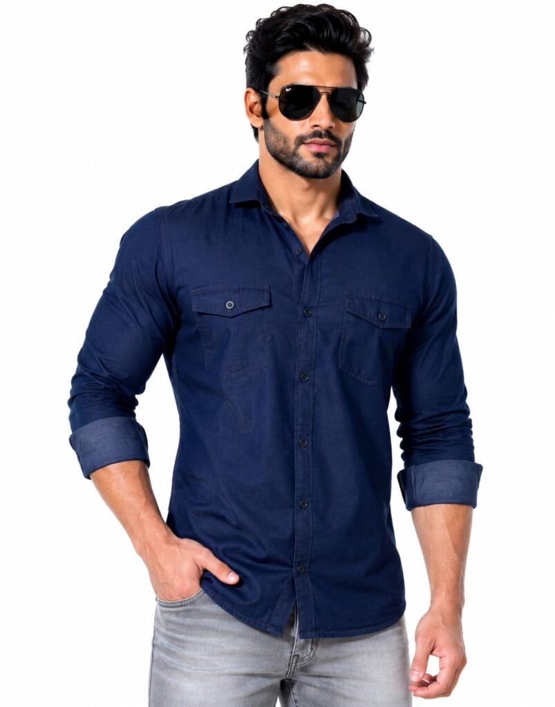Pocket Full Sleeve Casual Denim Shirt for Men | Regular Fit Stylish Solid Blue Shirt | Button Down | Casual Pocket Full Sleeve Casual Denim Shirt for Men | Regular Fit Stylish Solid Blue Shirt | Button Down | Casual