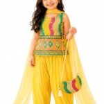 Girls Clothing Set Yellow Embroidered Salwar Suit with Dupatta