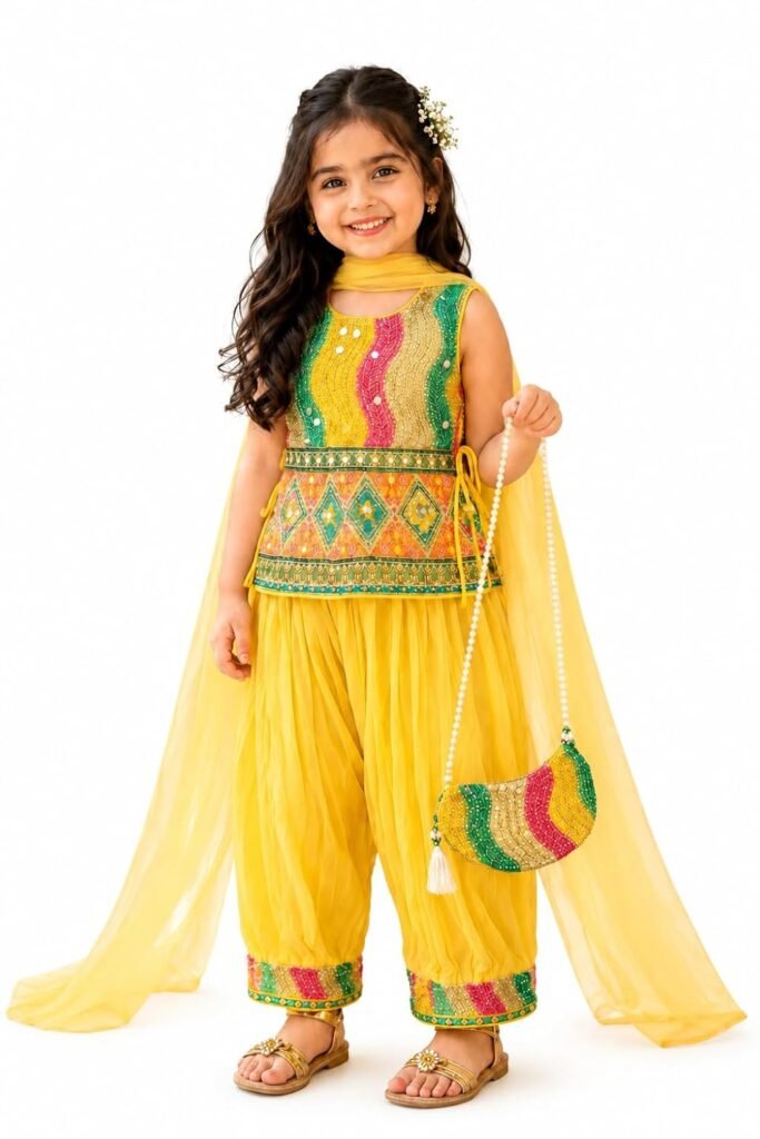 Girls Clothing Set Yellow Embroidered Salwar Suit with Dupatta Girls Clothing Set Yellow Embroidered Salwar Suit with Dupatta