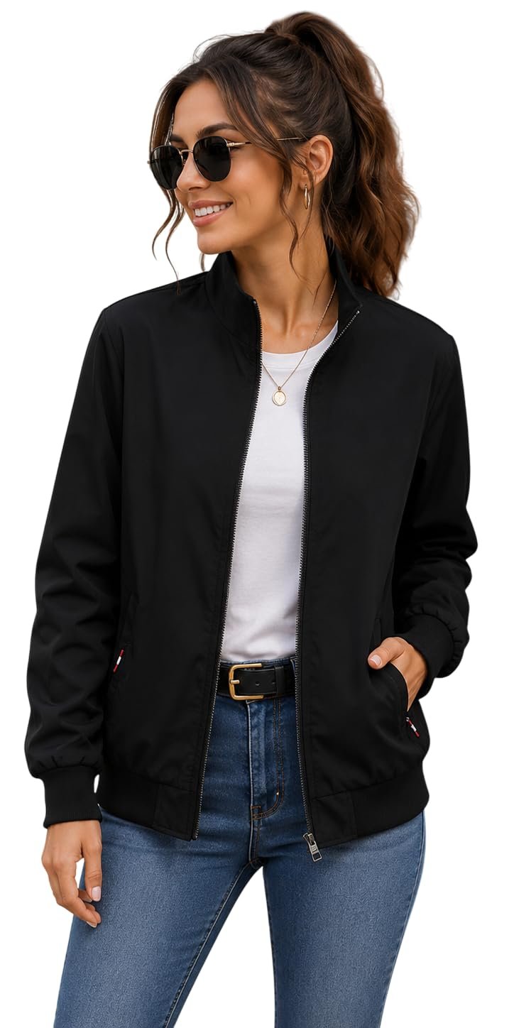 Tagas Women’s Casual Bomber Jacket | Lightweight Zip-Up Jacket with Pockets | Full Sleeve Solid Color Outerwear for Winter, Travel & Daily Wear|oversized jecket| Tagas Women’s Casual Bomber Jacket | Lightweight Zip-Up Jacket with Pockets | Full Sleeve Solid Color Outerwear for Winter, Travel & Daily Wear|oversized jecket|
