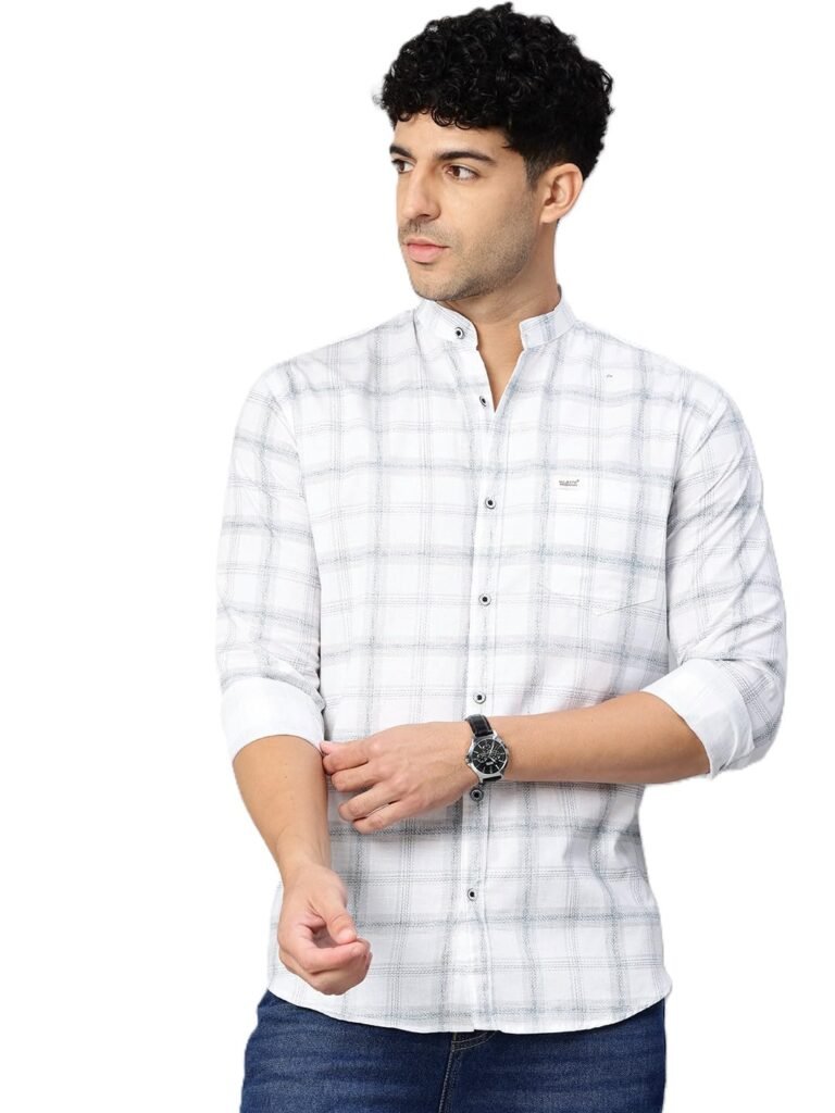 Majestic Man Men’s Pure Cotton Mandarin Collar Slim Fit Casual Shirt Majestic Man Men’s Pure Cotton Mandarin Collar Slim Fit Casual Shirt