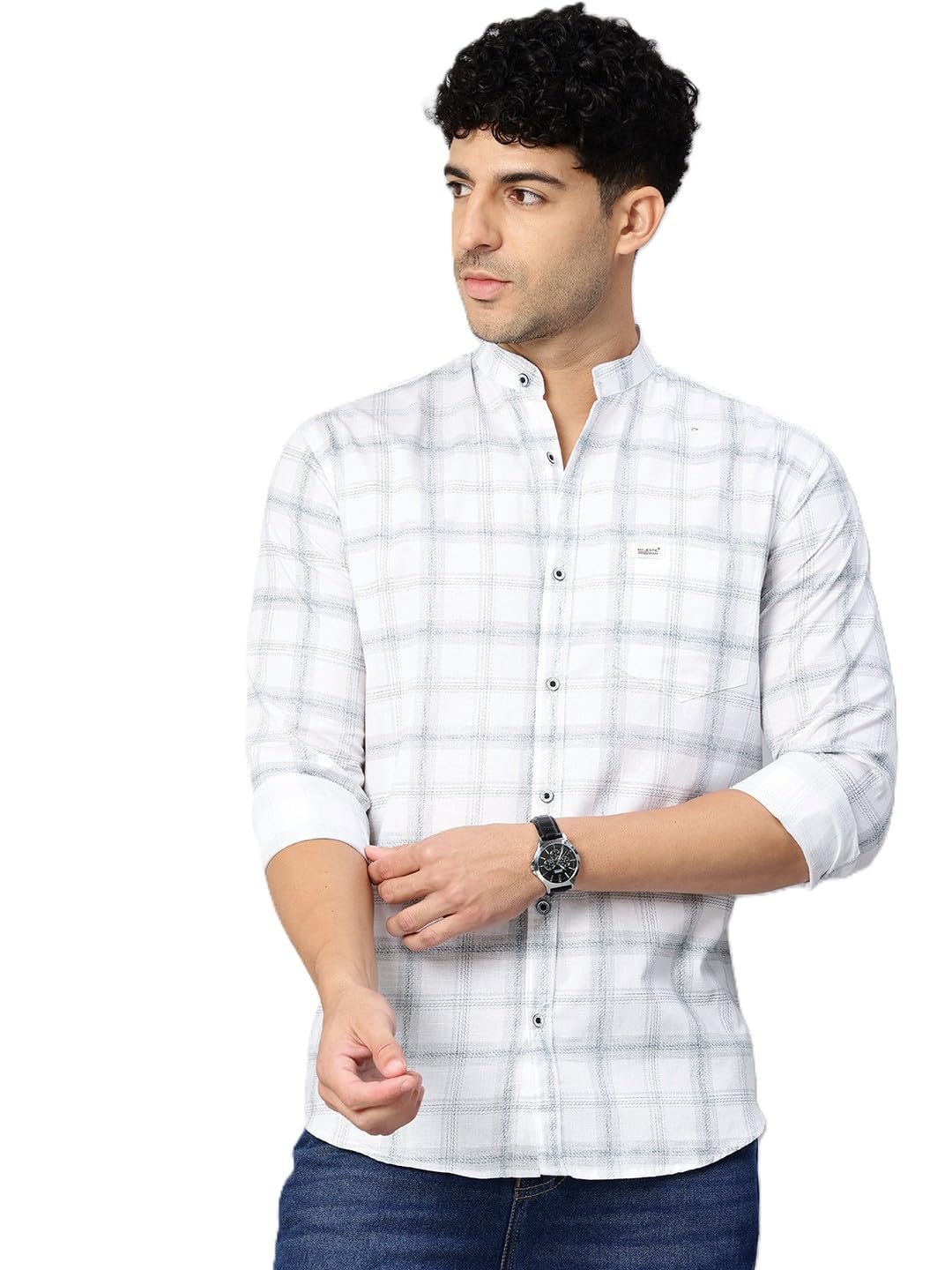 Majestic Man Men’s Pure Cotton Mandarin Collar Slim Fit Casual Shirt Majestic Man Men’s Pure Cotton Mandarin Collar Slim Fit Casual Shirt