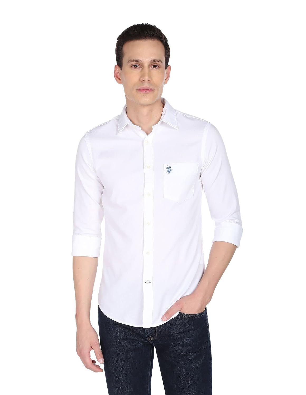 U.S. Polo ASSN. Regular Fit Cotton Shirt for Men | Spread Collar, Long Sleeves with Two Chest Patch Pockets Shirts for Men