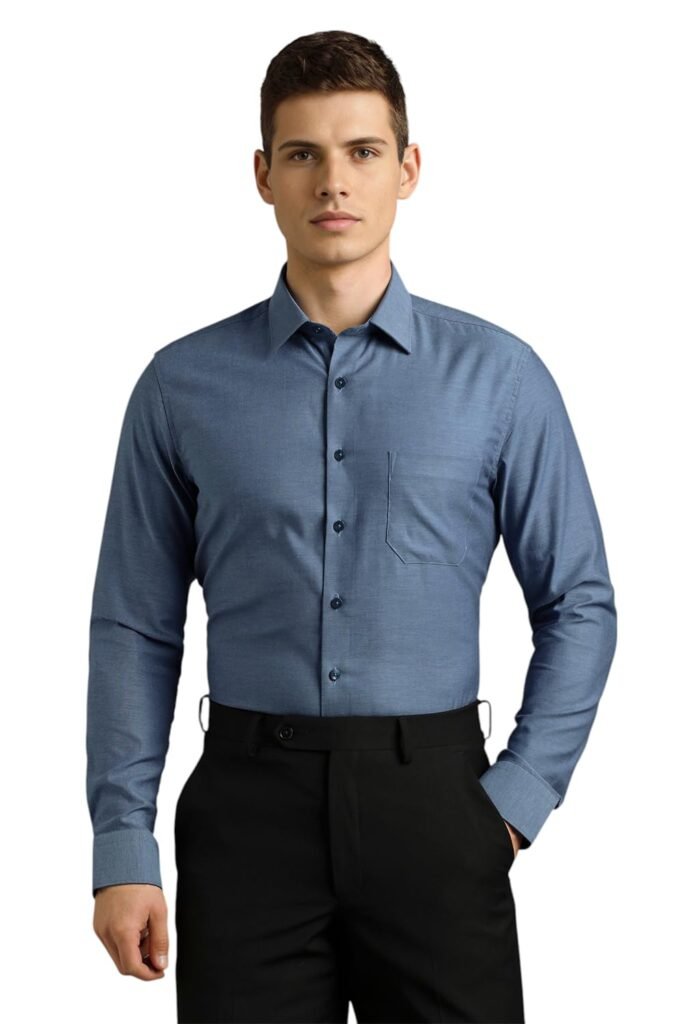 Louis Philippe Men’s Slim Fit Easy to Iron Everyday wear Premium Cotton Full Sleeve Solid Formal Shirt
