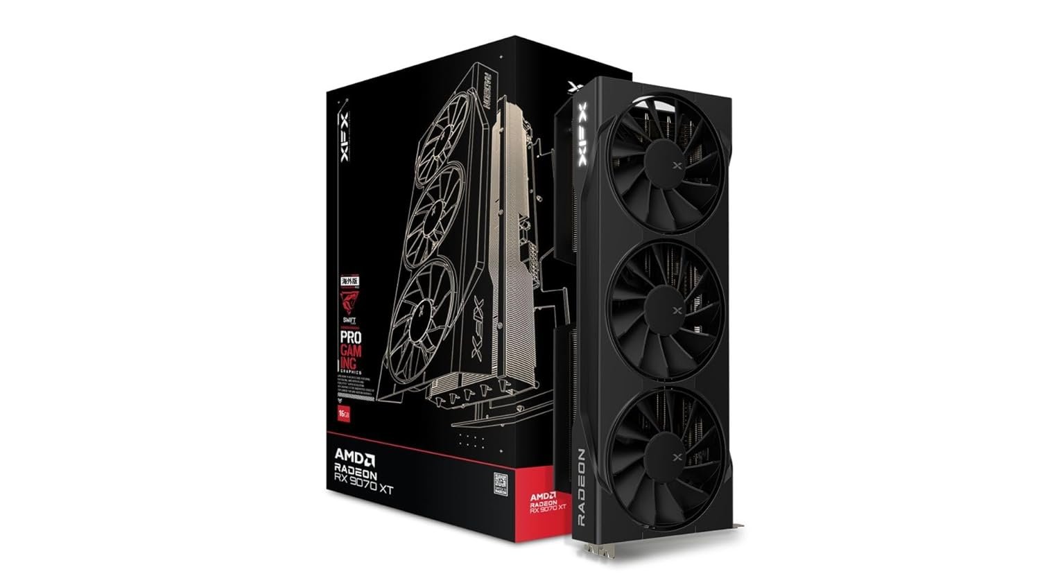 XFX Swift AMD Radeon RX 9070XT Triple Fan Gaming Edition with 16GB GDDR6 HDMI 3xDP, AMD RDNA 4 RX-97TSWF3BA