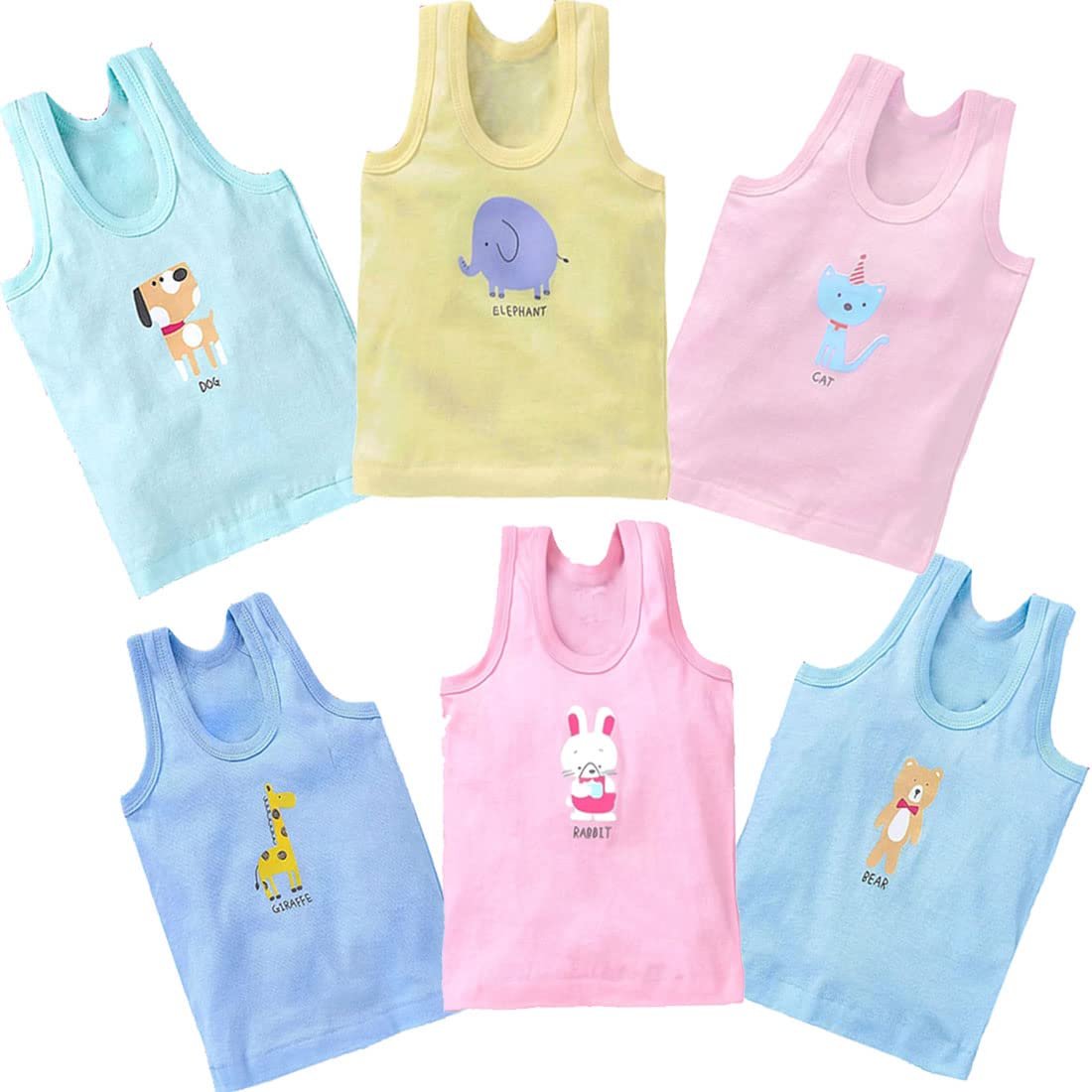 REVOLTEK 6 PCS Printed Baby Cotton Sleeveless Vests Toddler Sando baniyan ganji Undershirts Tank-Tops for Boys-Girls