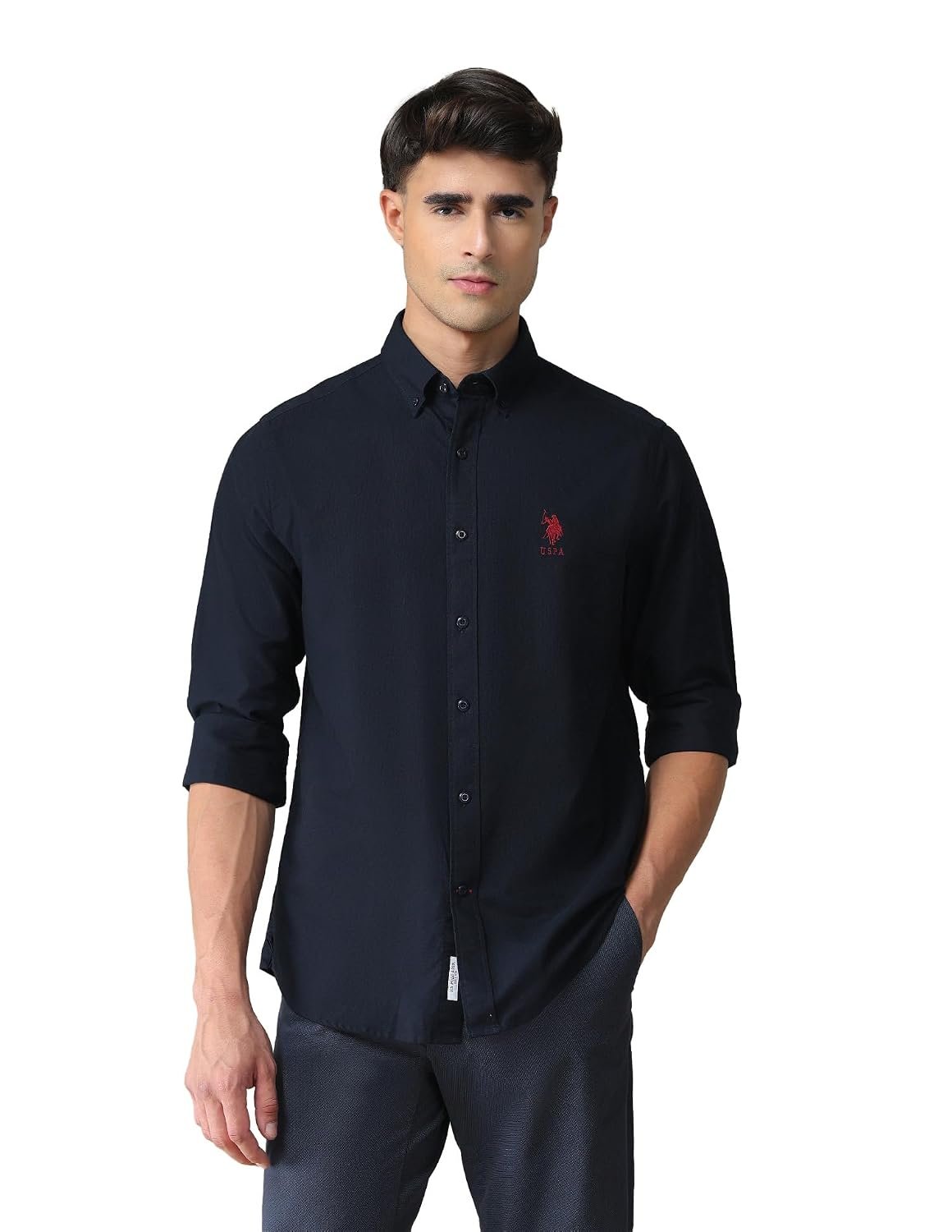 U.S. POLO ASSN. Solid Cotton Shirt for Men – Slim Fit, Spread Collar Mens Casual Shirts