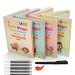 SHNMN Sank Magic Practice Copybook, (4 BOOK +1 PEN + 10 REFILL) Number Tracing Book for Preschoolers with Pen, Magic calligraphy books for kids Reusable Writing Tool