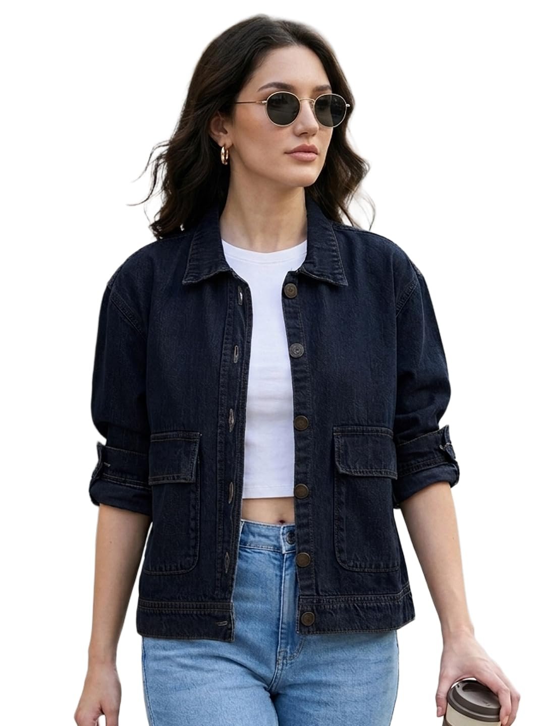 Urbano Fashion Women’s Relaxed Fit Full Sleeve Utility Denim Jacket