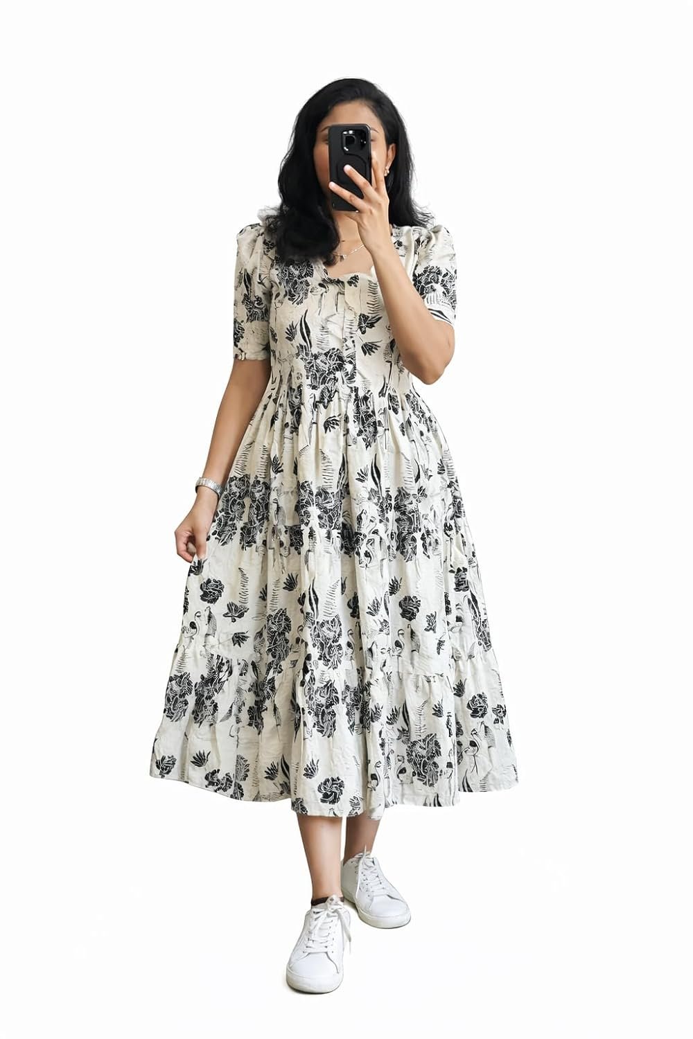 Women’s Pink Bandhani Print Tiered Maxi Dress, Short Sleeve, Square Neck, Cotton Women’s Pink Bandhani Print Tiered Maxi Dress, Short Sleeve, Square Neck, Cotton