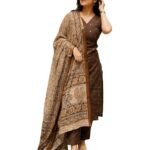 GoSriKi Kurta Set Women Viscose Printed | Kurti Set Woman | Kurta Pant Dupatta 3 Piece Outfit | V-Neck Elbow Length Sleeve Straight Fit Ethnic Wear Ladies Dress Stylish Traditional Clothing
