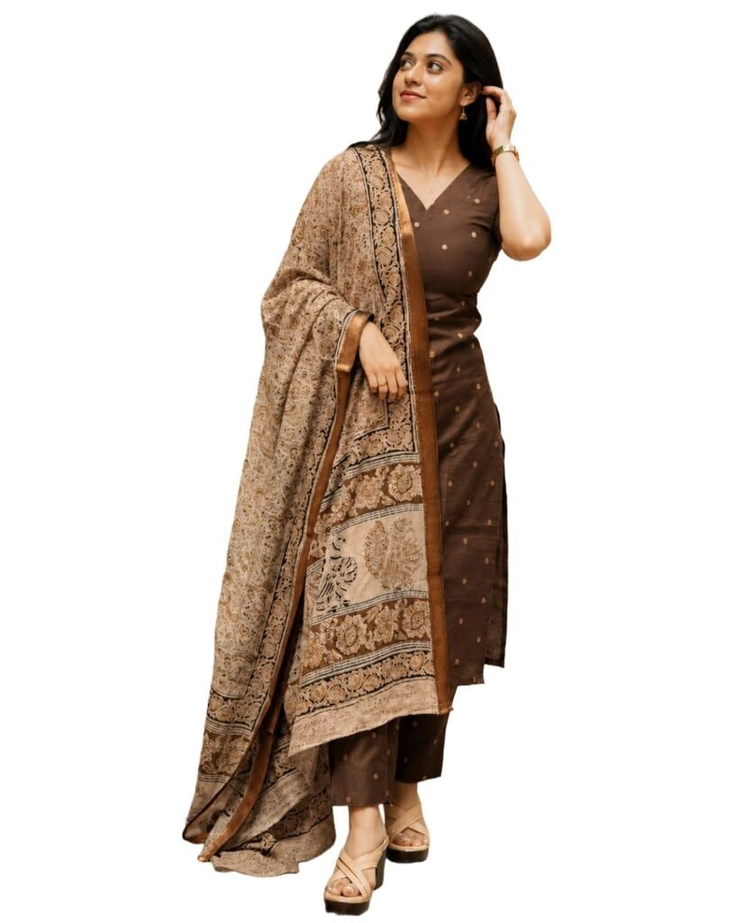 GoSriKi Kurta Set Women Viscose Printed | Kurti Set Woman | Kurta Pant Dupatta 3 Piece Outfit | V-Neck Elbow Length Sleeve Straight Fit Ethnic Wear Ladies Dress Stylish Traditional Clothing