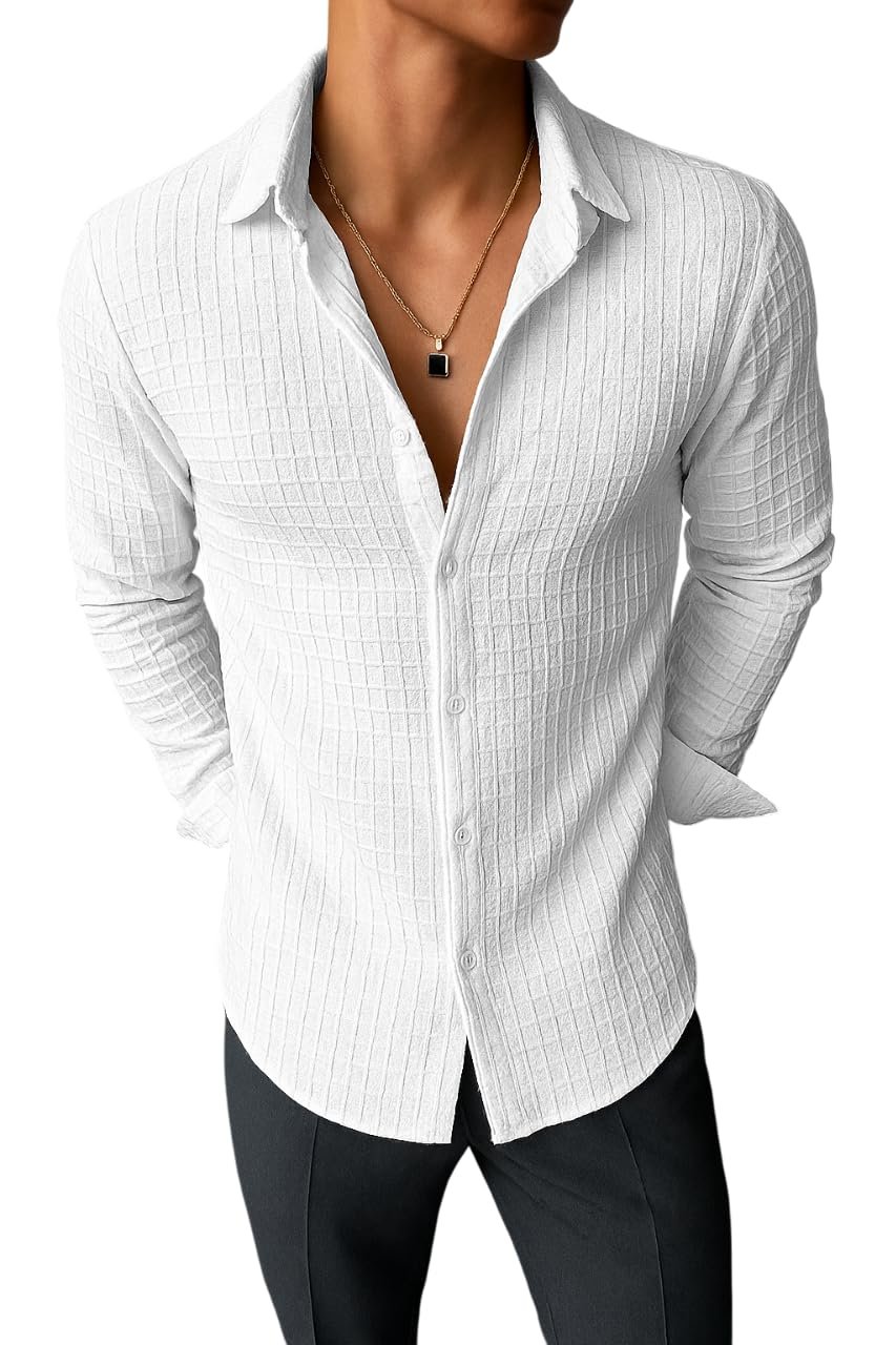 Men’s Casual Button Down Shirts Long Sleeve Linen Shirt Fashion Textured Beach Summer Shirts| Men Stylish Shirt | Men Fancy