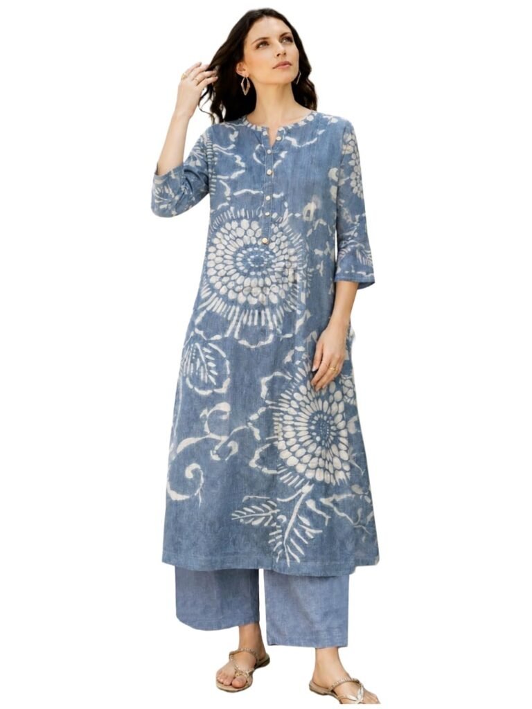 ANNI Designer Kurta Set for Women Erode Rayon Printed | Kurti Set for Woman | Kurta Palazzo 2 Piece Outfit | Band Collar 3/4 Sleeve A-Line Fit Ethnic Dress Stylish Kurta Sets for Women Clothing