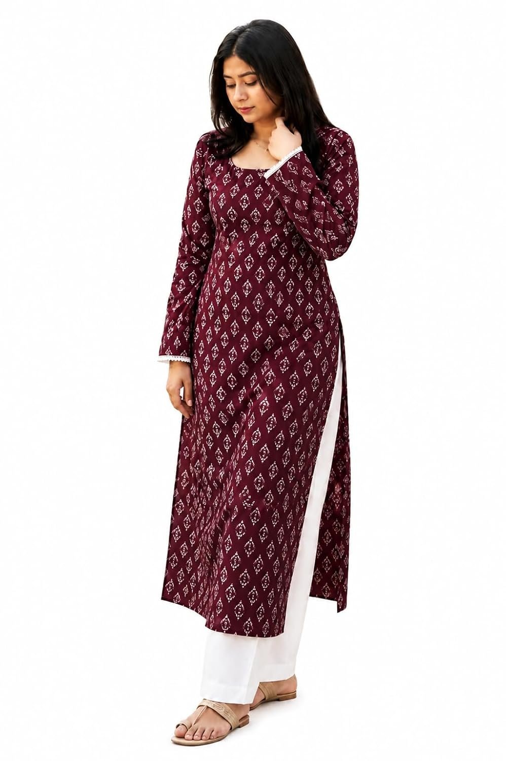 Rayon Long Kurti for Girls Printed Full Sleeve