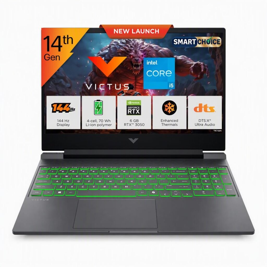 HP Victus 15 Smartchoice, Intel Core i5-14500HX, 6GB RTX 3050, 12GB DDR5(Upgradeable) 512GB SSD, FHD, 144Hz, 300nits,15.6”/39.6cm, Win11,Office24, Mica Silver, 2.3kg, fa2627/2624TX, RGB Gaming Laptop HP Victus 15 Smartchoice, Intel Core i5-14500HX, 6GB RTX 3050, 12GB DDR5(Upgradeable) 512GB SSD, FHD, 144Hz, 300nits,15.6”/39.6cm, Win11,Office24, Mica Silver, 2.3kg, fa2627/2624TX, RGB Gaming Laptop