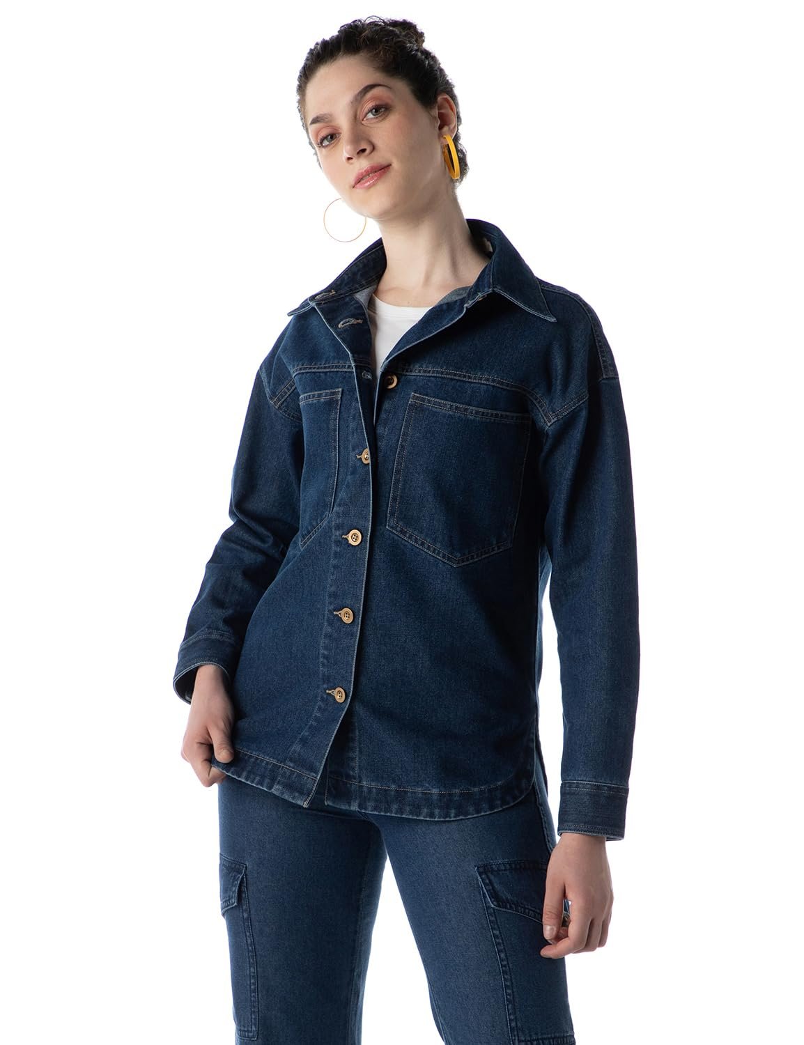 INKD Women’s Oversized Shacket (Jacket) – Oversized Fit | Double Patch Pockets | Enzyme Wash | Jacket for Women